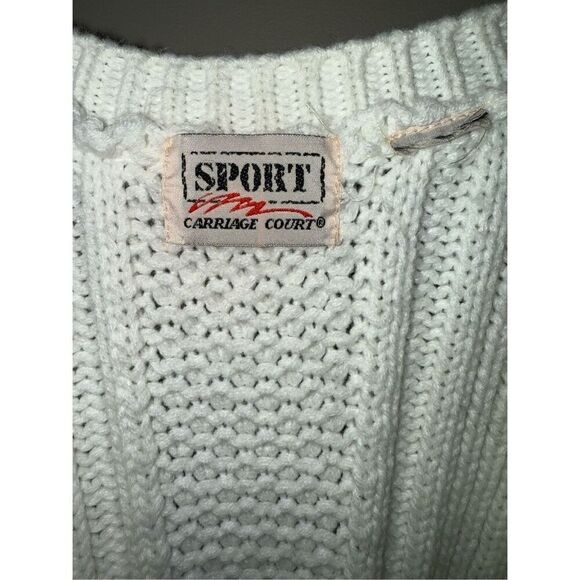 Vintage Carriage Court Sport White Chunky Oversized Cable Knit V-neck Cardigan - Picture 7 of 10